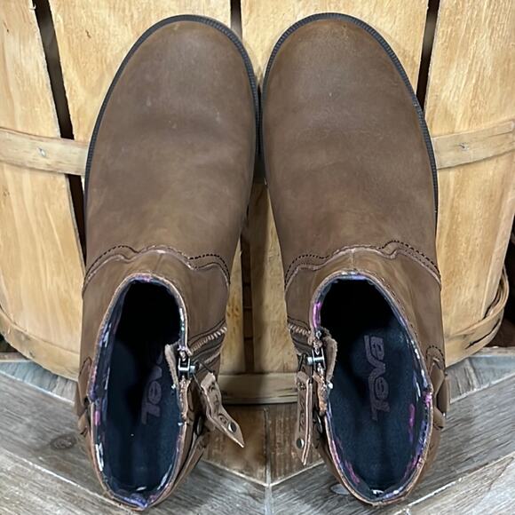 Teva Foxy Brown Nubuck Leather Zip-Up Block Heel Ankle Boots Womens Size 6.5 - Picture 10 of 12